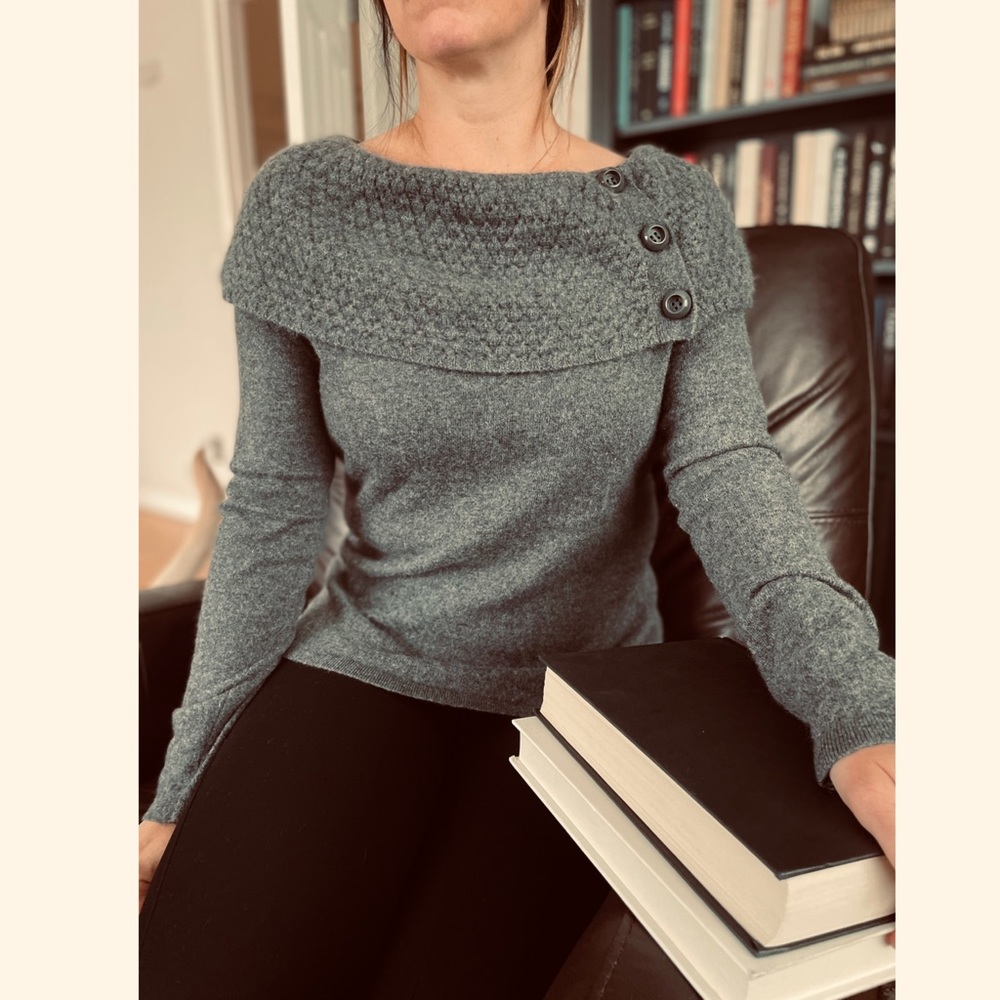 Ann Taylor • Cashmere Sophia Cowl Neck Sweater in Charcoal Grey